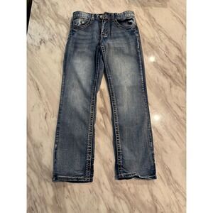 True Luck Mens Jeans 30x32 Straight Leg Blue Wash Distressed Denim